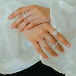 Engraved Brushed Silver Zircon Ring - floysun
