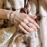 Engraved Brushed Silver Zircon Ring - floysun