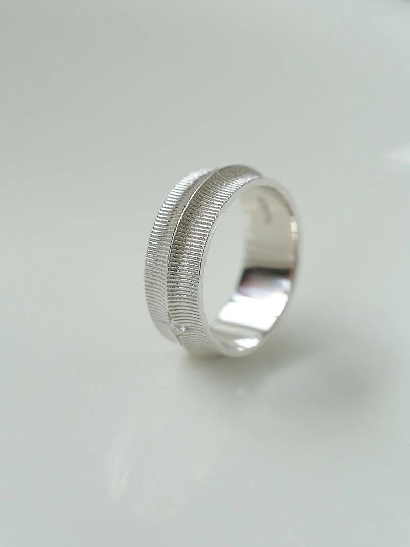 Engraved Brushed Silver Zircon Ring - floysun