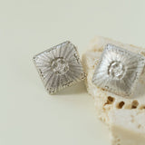 Engraved Brushed Square Filigree Stud Earrings - floysun