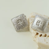 Engraved Brushed Square Filigree Stud Earrings - floysun