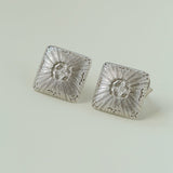 Engraved Brushed Square Filigree Stud Earrings - floysun