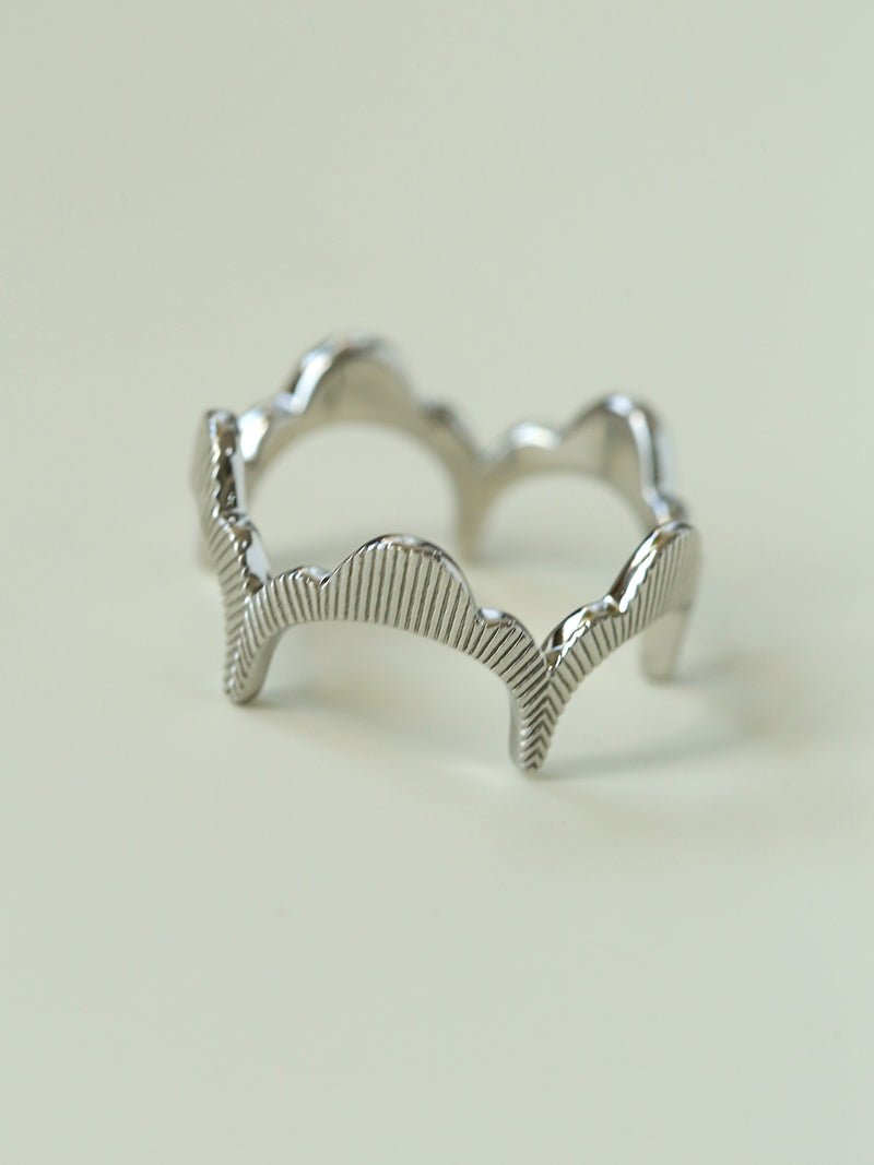 Engraved Lace Edge Ring with Crown Detail – Brushed 925 Sterling Silver - floysun