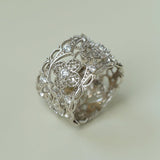 Engraved Lace Pattern Wide Ring – Brushed 925 Sterling Silver - floysun