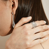 Engraved Lace Pattern Wide Ring – Brushed 925 Sterling Silver - floysun