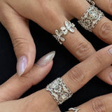 Engraved Lace Pattern Wide Ring – Brushed 925 Sterling Silver - floysun