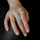 Engraved Lace Pattern Wide Ring – Brushed 925 Sterling Silver - floysun