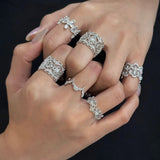 Engraved Lace Pattern Wide Ring – Brushed 925 Sterling Silver - floysun