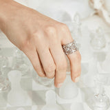 Engraved Lace Pattern Wide Ring – Brushed 925 Sterling Silver - floysun