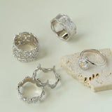 Engraved Lace Pattern Wide Ring – Brushed 925 Sterling Silver - floysun