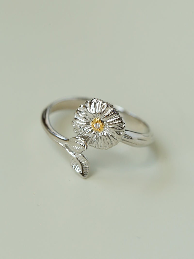 Engraved Sunflower Adjustable Ring - floysun