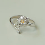 Engraved Sunflower Adjustable Ring - floysun