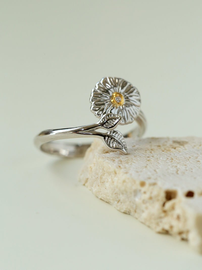 Engraved Sunflower Adjustable Ring - floysun