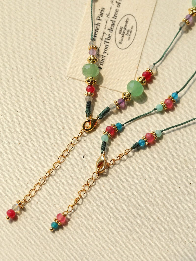 Ethereal Horizon Pink Tourmaline Wax Cord Necklace - floysun
