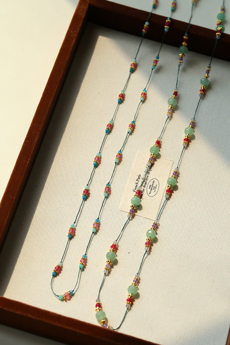 Ethereal Horizon Pink Tourmaline Wax Cord Necklace - floysun
