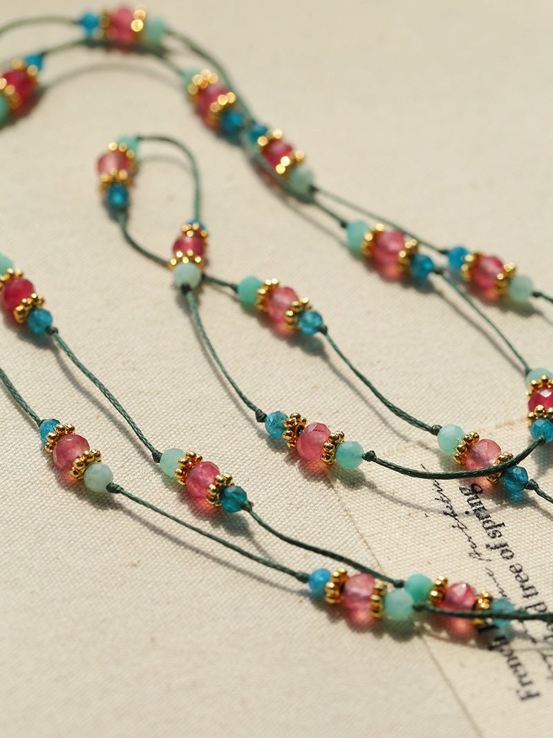 Ethereal Horizon Pink Tourmaline Wax Cord Necklace - floysun
