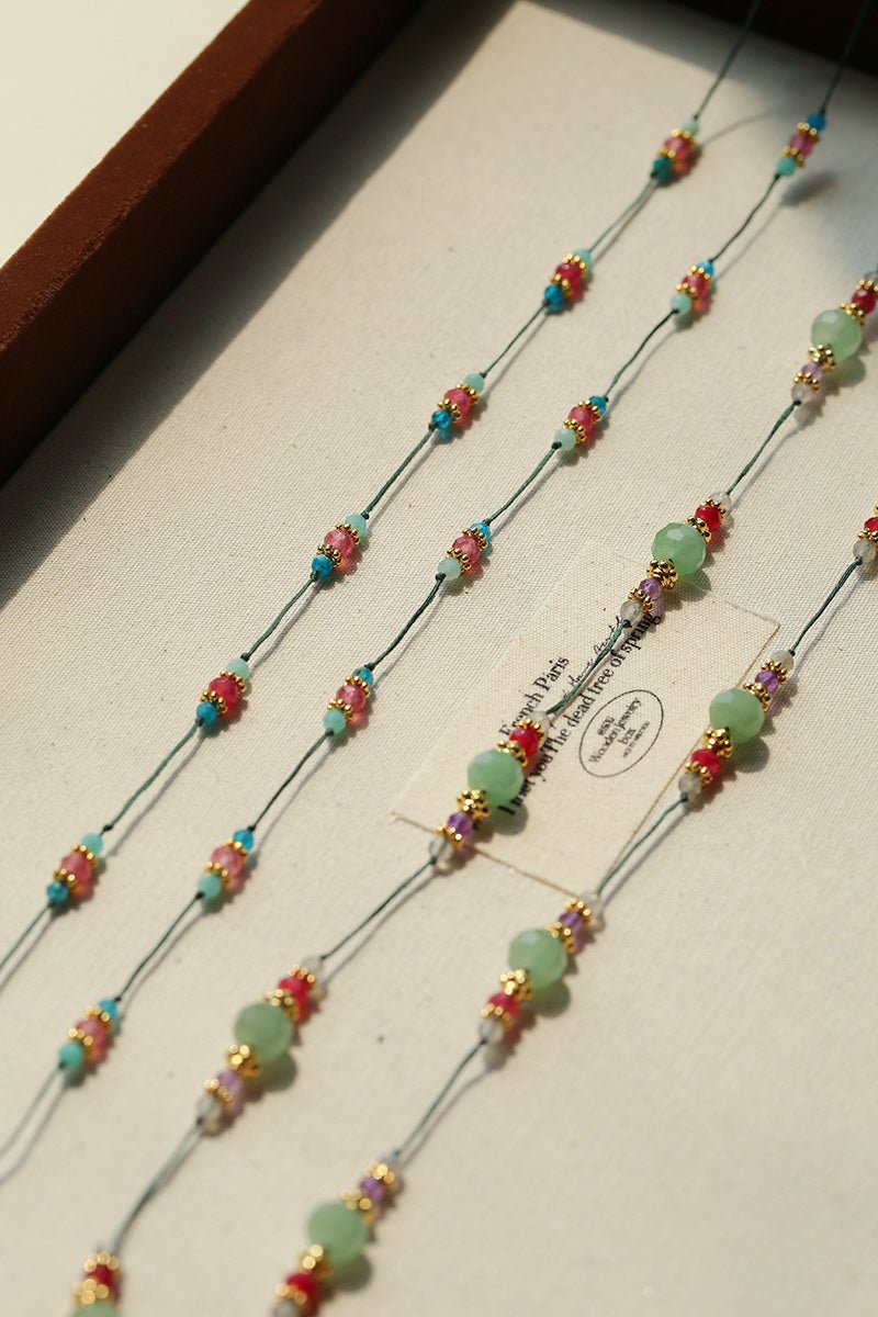 Ethereal Horizon Pink Tourmaline Wax Cord Necklace - floysun