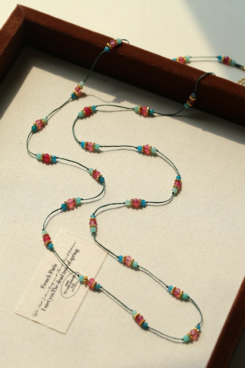 Ethereal Horizon Pink Tourmaline Wax Cord Necklace - floysun
