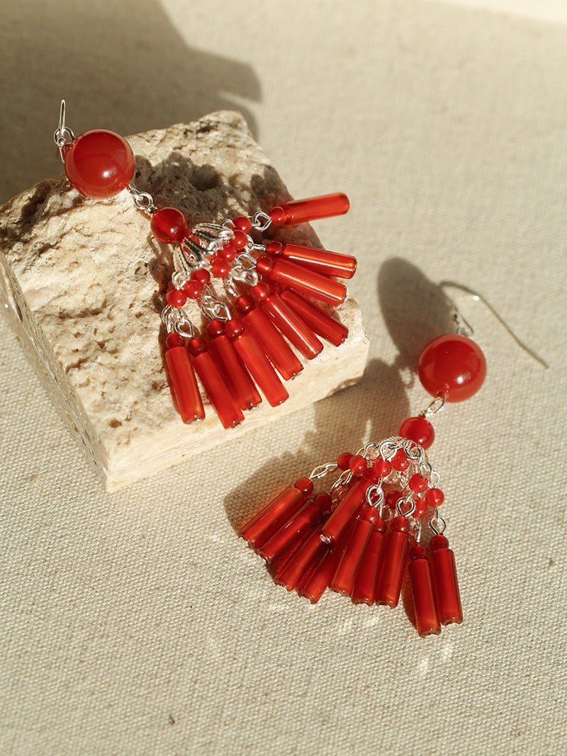 Ethnic Agate Tassel Earrings Traditional Meets Modern - floysun