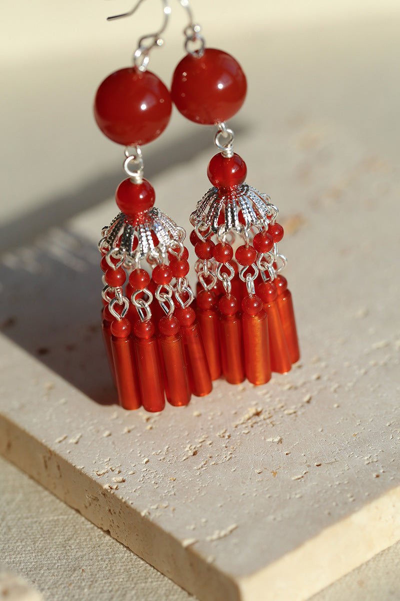 Ethnic Agate Tassel Earrings Traditional Meets Modern - floysun