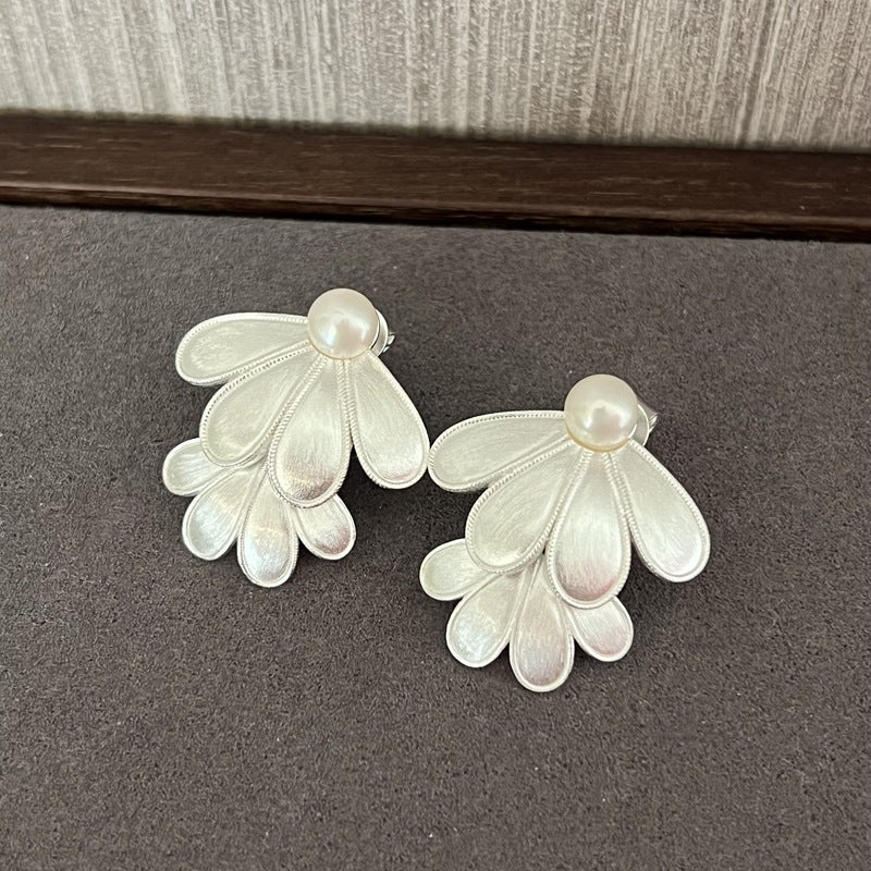 Ethnic Style Double Soma Flowers Pearl Earrings - floysun