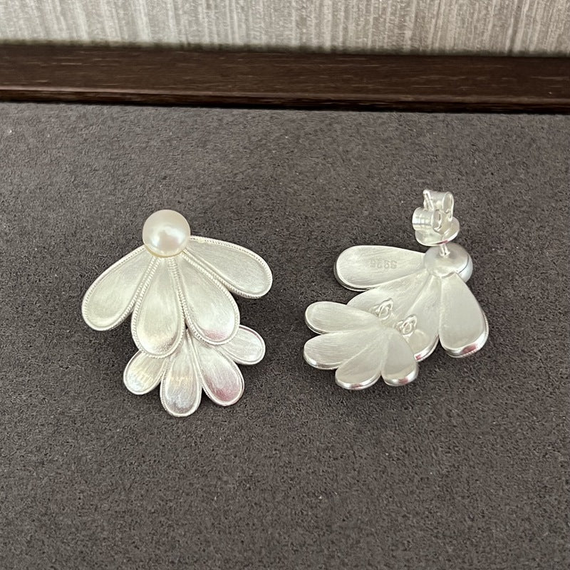 Ethnic Style Double Soma Flowers Pearl Earrings - floysun