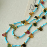 Exclusive Semi - Luxury Turquoise & Rainbow Tourmaline Long Necklace - floysun