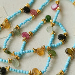 Exclusive Semi - Luxury Turquoise & Rainbow Tourmaline Long Necklace - floysun