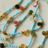 Exclusive Semi - Luxury Turquoise & Rainbow Tourmaline Long Necklace - floysun