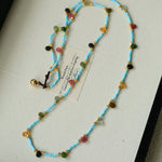 Exclusive Semi - Luxury Turquoise & Rainbow Tourmaline Long Necklace - floysun