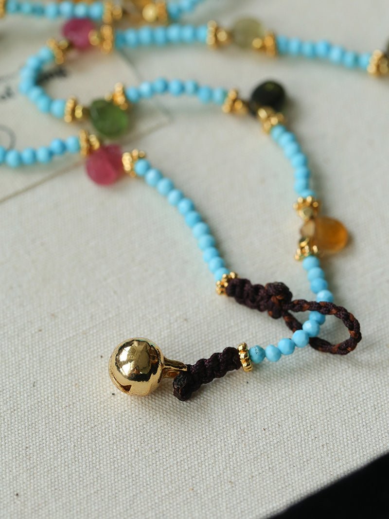 Exclusive Semi - Luxury Turquoise & Rainbow Tourmaline Long Necklace - floysun