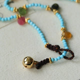 Exclusive Semi - Luxury Turquoise & Rainbow Tourmaline Long Necklace - floysun