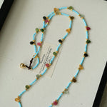 Exclusive Semi - Luxury Turquoise & Rainbow Tourmaline Long Necklace - floysun
