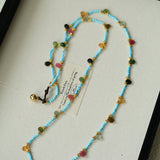 Exclusive Semi - Luxury Turquoise & Rainbow Tourmaline Long Necklace - floysun