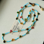 Exclusive Semi - Luxury Turquoise & Rainbow Tourmaline Long Necklace - floysun