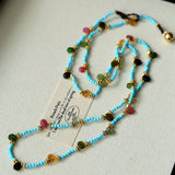 Exclusive Semi - Luxury Turquoise & Rainbow Tourmaline Long Necklace - floysun