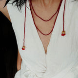 Extra - Long Mini Gemstone Bead Necklace with Lucky Charm Beads – Coral Beads - floysun