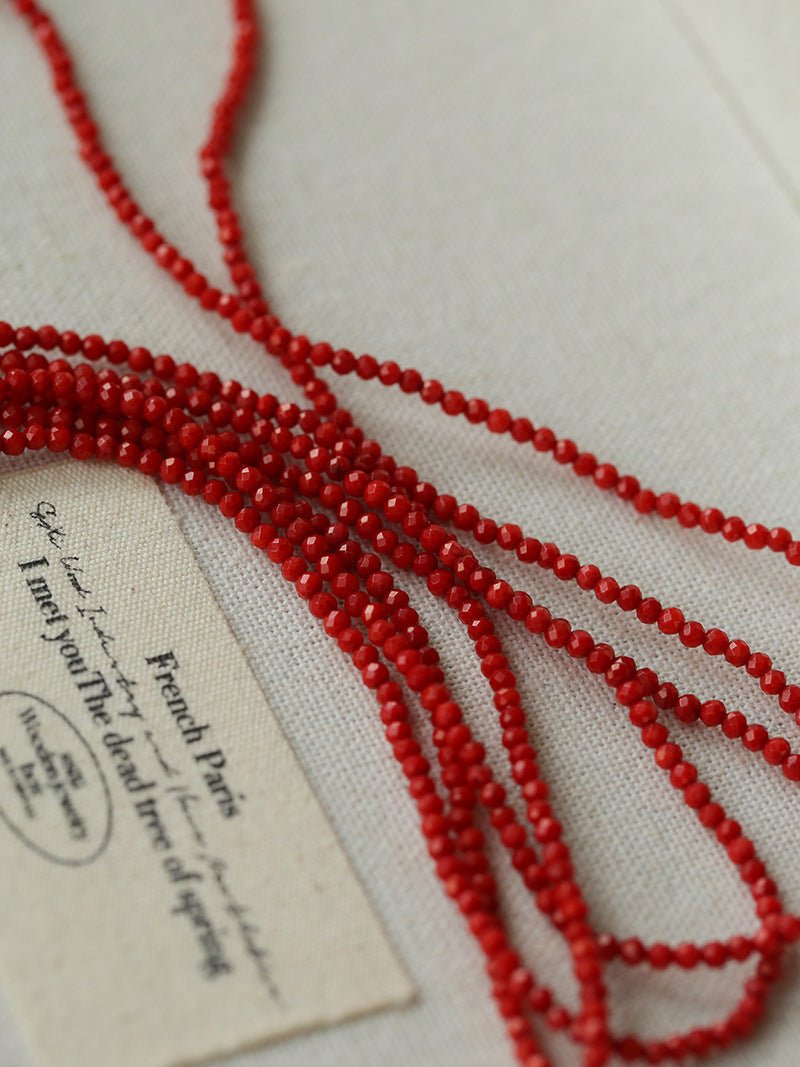 Extra - Long Mini Gemstone Bead Necklace with Lucky Charm Beads – Coral or Gold Ore Option - floysun