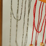 Extra - Long Mini Gemstone Bead Necklace with Lucky Charm Beads – Coral or Gold Ore Option - floysun