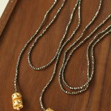 Extra - Long Mini Gemstone Bead Necklace with Lucky Charm Beads – Coral or Gold Ore Option - floysun