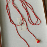 Extra - Long Mini Gemstone Bead Necklace with Lucky Charm Beads – Coral or Gold Ore Option - floysun