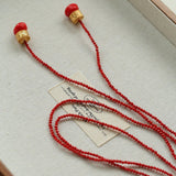 Extra - Long Mini Gemstone Bead Necklace with Lucky Charm Beads – Coral or Gold Ore Option - floysun