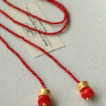 Extra - Long Mini Gemstone Bead Necklace with Lucky Charm Beads – Coral or Gold Ore Option - floysun