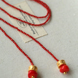Extra - Long Mini Gemstone Bead Necklace with Lucky Charm Beads – Coral or Gold Ore Option - floysun