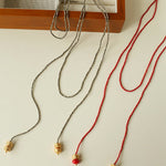 Extra - Long Mini Gemstone Bead Necklace with Lucky Charm Beads – Coral or Gold Ore Option - floysun
