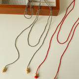 Extra - Long Mini Gemstone Bead Necklace with Lucky Charm Beads – Coral or Gold Ore Option - floysun
