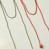 Extra - Long Mini Gemstone Bead Necklace with Lucky Charm Beads – Coral or Gold Ore Option - floysun
