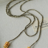 Extra - Long Mini Gemstone Bead Necklace with Lucky Charm Beads – Coral or Gold Ore Option - floysun