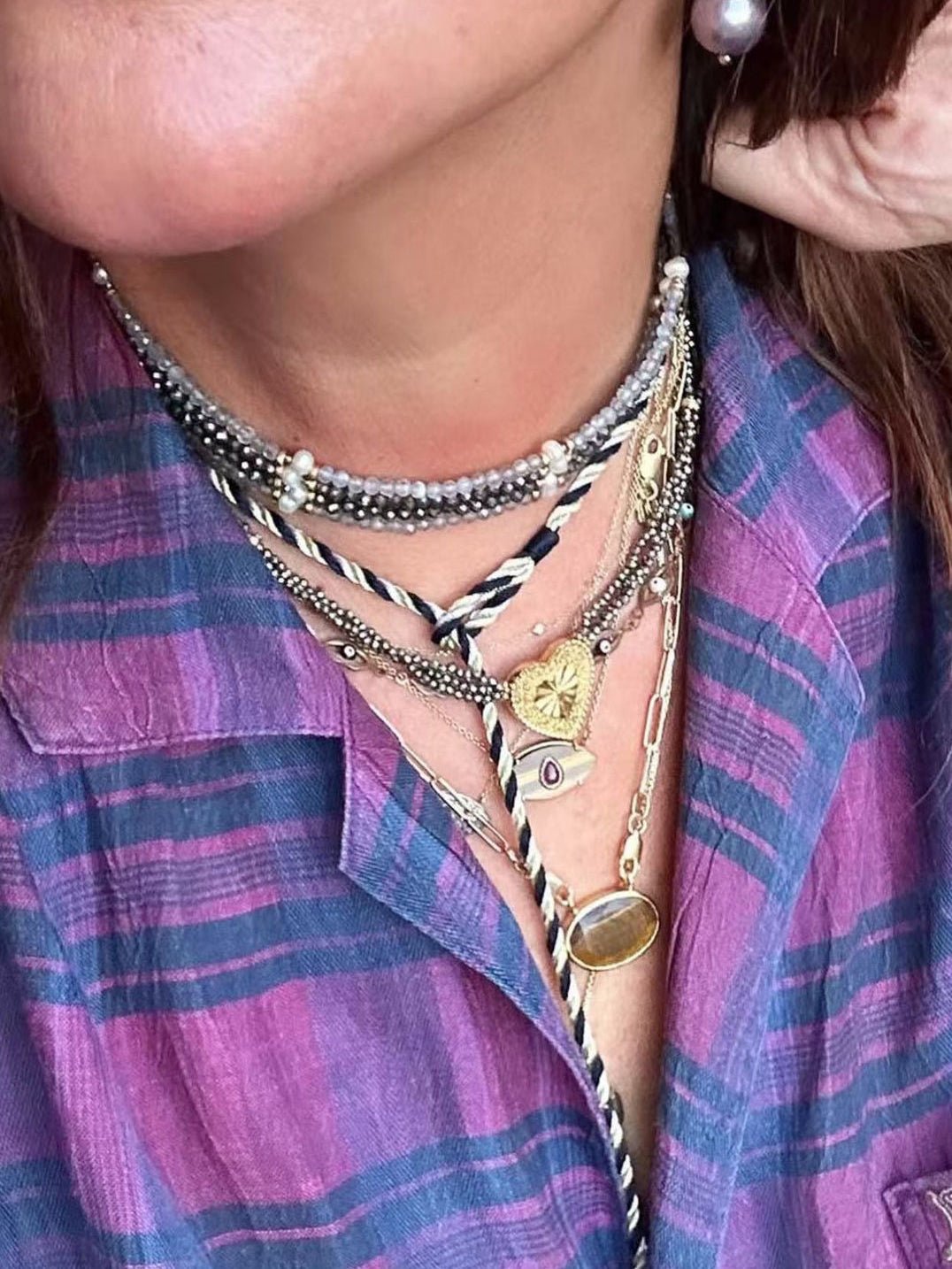 Faceted Gold Ore & Sparkling Stone Multi - Layer Necklace Choker with Pearls - floysun