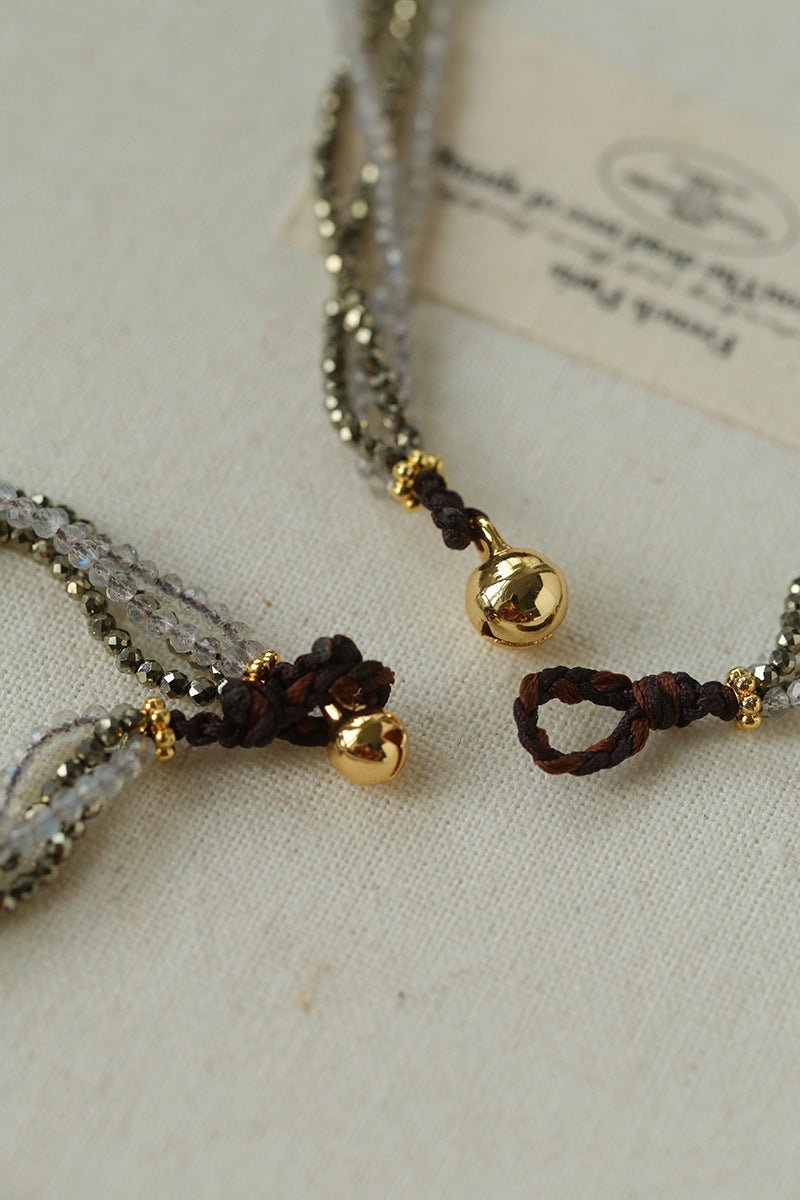 Faceted Gold Ore & Sparkling Stone Multi - Layer Necklace Choker with Pearls - floysun